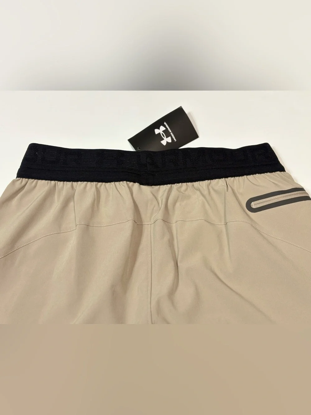 Under Armour Men's Sandstone Athletic Shorts with Black Waistband